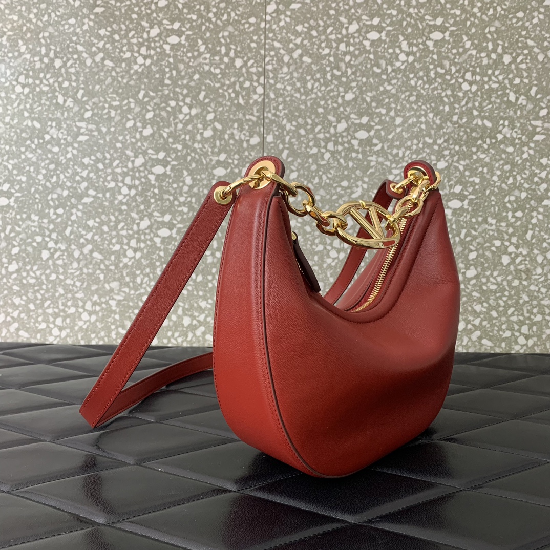 Valentino Garavani VLogo Moon Mini Hobo Bag in Burgundy Nappa Leather 